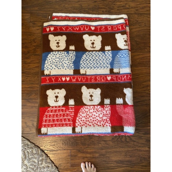 Vuteks Crown Crafts Vintage 80s Blanket Rare Bears Children Alphabet Reversible - Picture 3 of 5